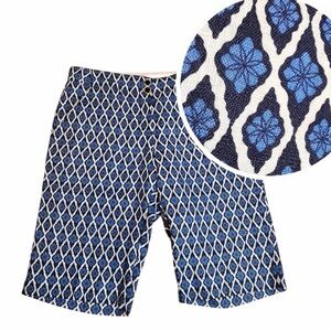 Tory Burch 100%‎ linen Bermuda Matthew Shorts Blue Trellis pattern Women’s 6